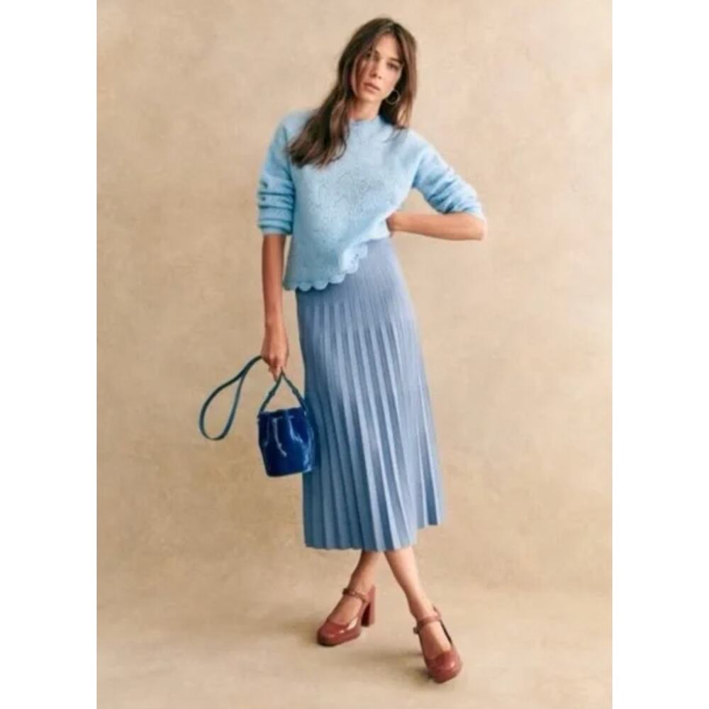 Sezane Leonine Pleated Knit Midi Skirt size XS
